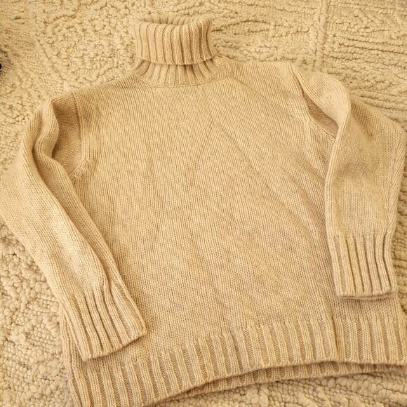 Wool Cream Chunky Knit Turtleneck Sweater J Crew Sz S - Picture 2 of 4